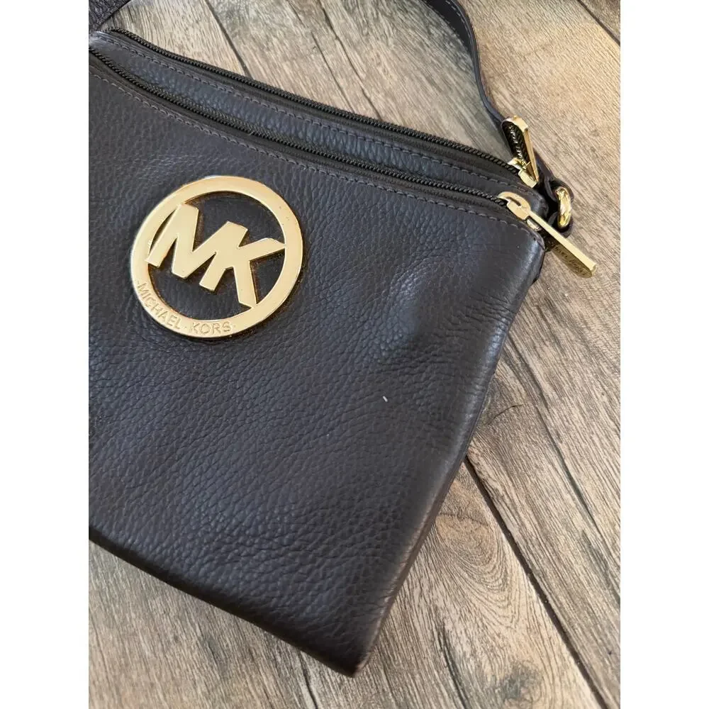 Michael Kors Fulton Crossbody Bag Leather Gold Tone Black